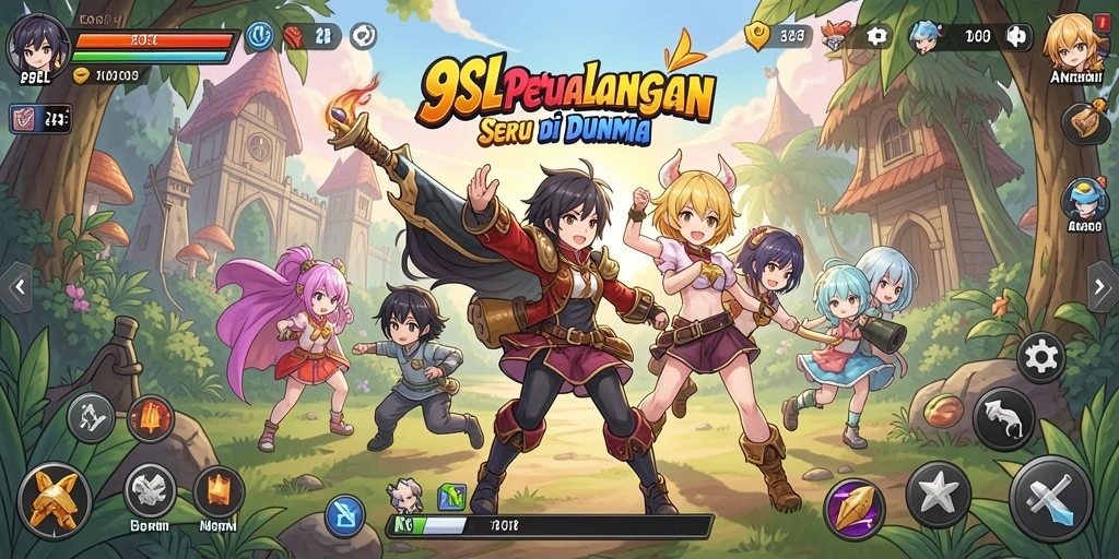 Screenshot gameplay 9SL menampilkan karakter anime yang beraksi di dalam pertarungan.