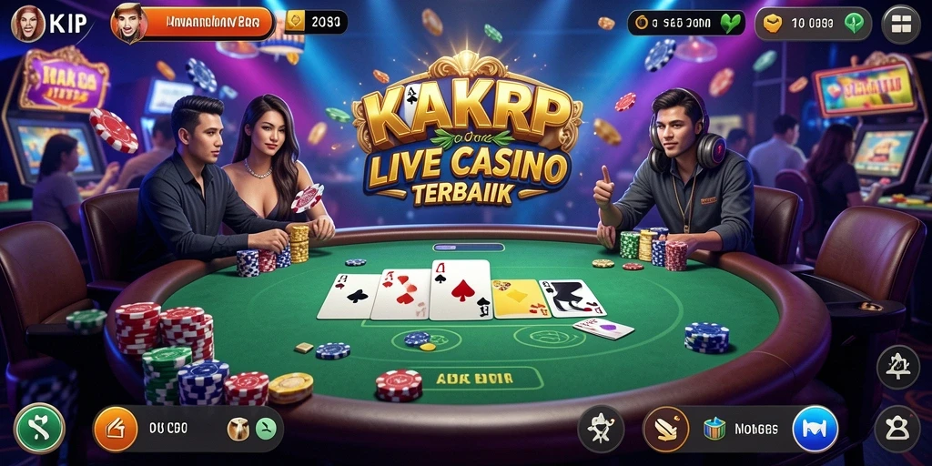 Screenshot permainan KAKRP menampilkan dealer langsung dan suasana kasino yang nyata.