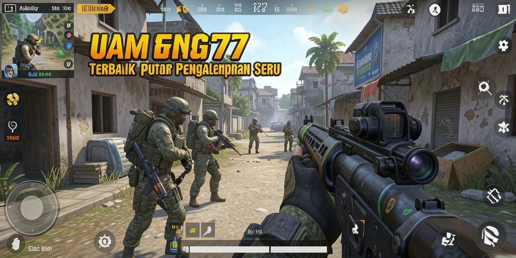 Gameplay intens UANG77 dengan aksi tembak-menembak yang seru.